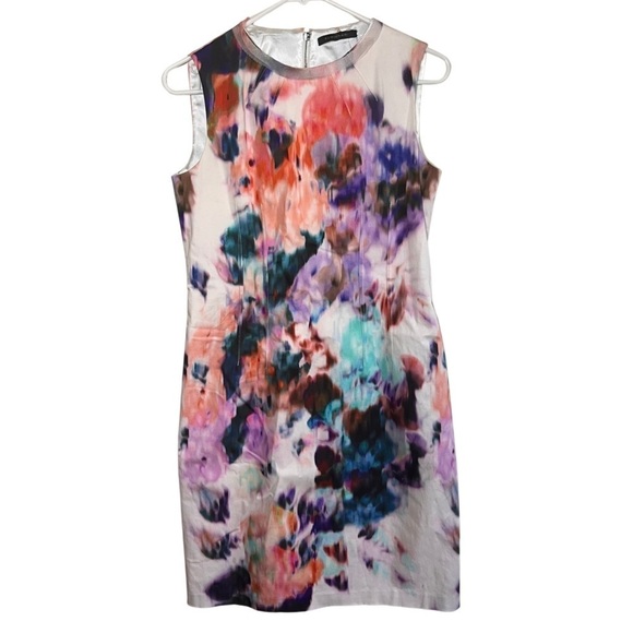 Elie Tahari Watercolor Bodycon Lined Mini Dress Size 6 - Picture 1 of 16
